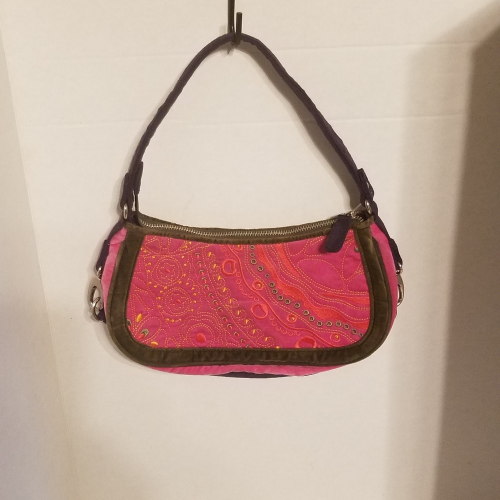 BCB Velveteen Embroidered Baguette Small Shoulder Bag